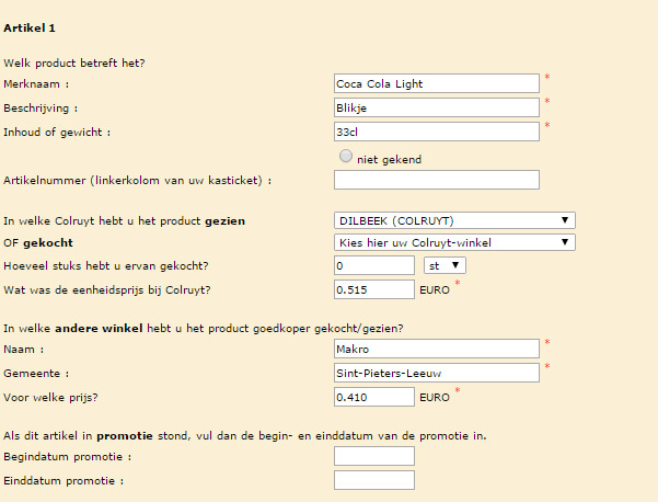 Colruyt formulier Rode prijzen