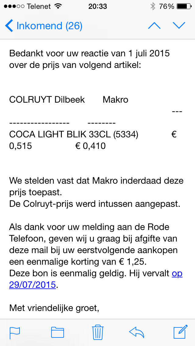 E-mail Colruyt rode prijzen Coca-Cola