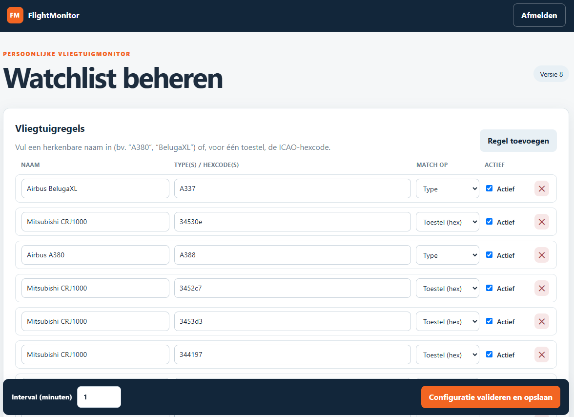 Configuratie van de flight monitor