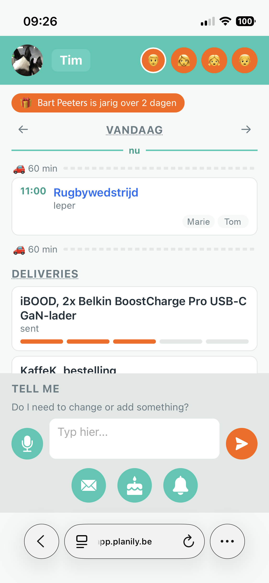 Planily hoofdscherm